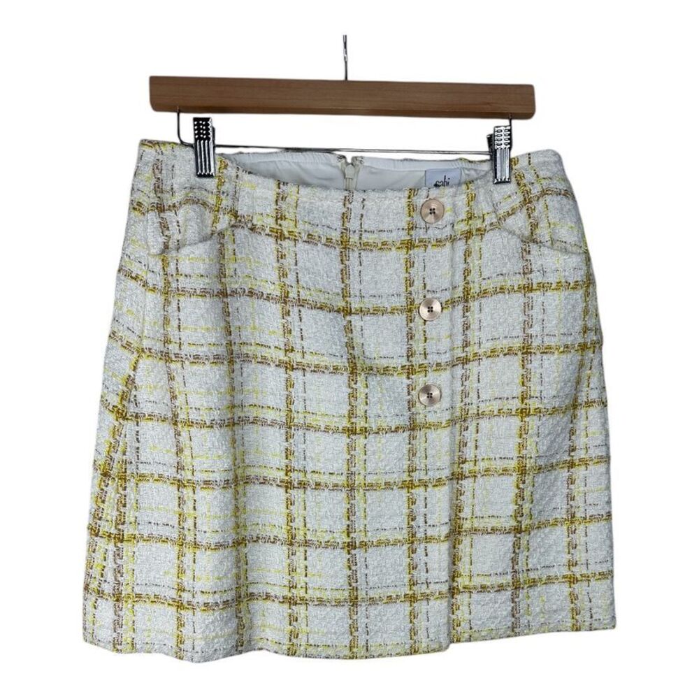 CAbi Coco Skirt Cream/Yellow/Brown Tweed Size 8
